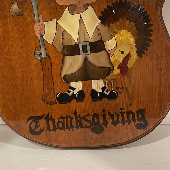 Adorable Hand Painted Vintage Thanksgiving Plaque - Picture 4 of 6